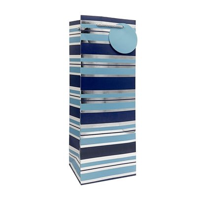 Wine Bag Blue & Silver Stripes - KosherWineWorld.com